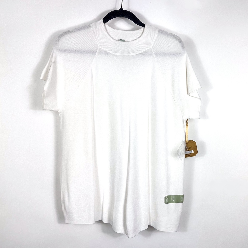 Ryegrass Cream Mock Neck Short Sleeve Sweater